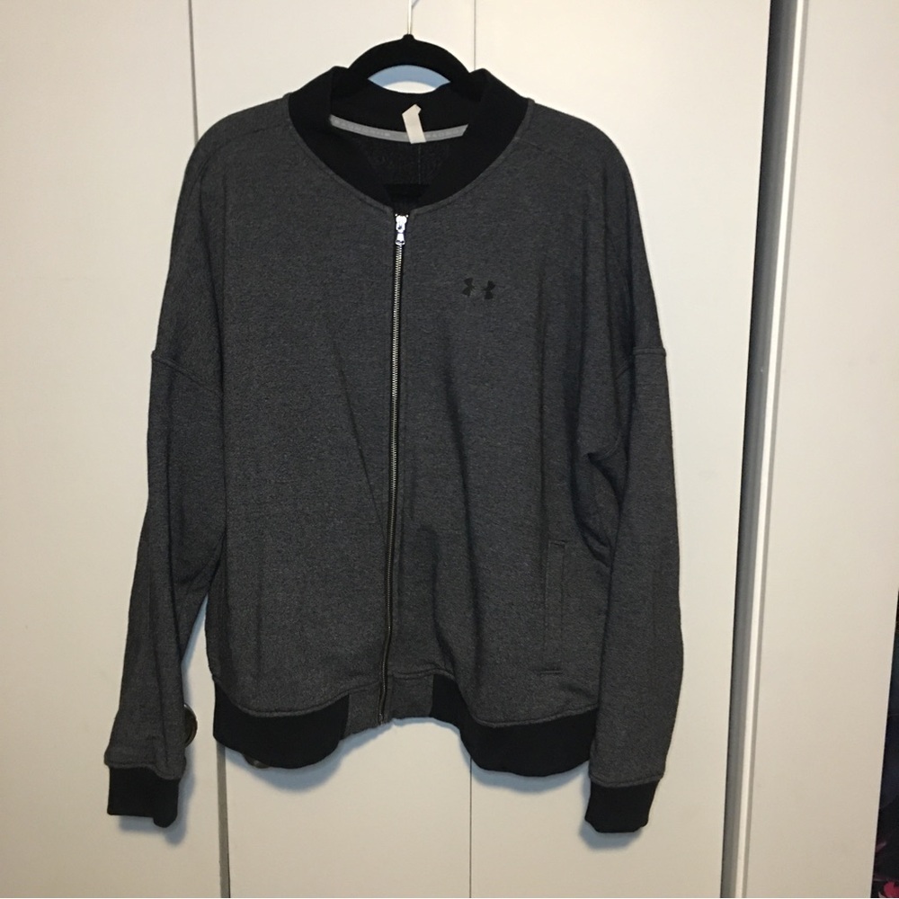 Under Armour Bomber Jacket Gray / Black Size 2X Preowned
